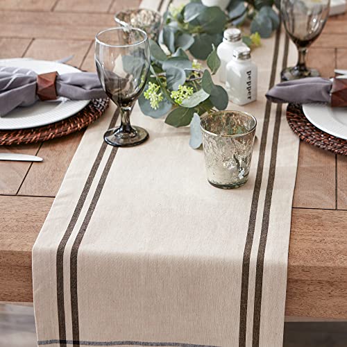 DII French Stripe Dining Table Collection Farmhouse Style Table Runner, 14x72 Inches, Taupe/Black - color: Taupe/Black, size: 14x72 Inches (Pack of 1)