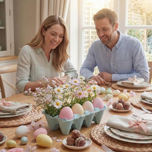 Easter Table Decoration with Egg Artificial Flowers Pastel Easter Egg Spring Centerpiece for Dining Living Room Farmhouse Table Decoration Indoor for Home Office