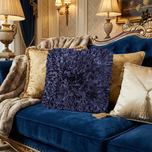 Accent Navy Blue Ruffle Decorative Throw Pillow Covers for Bed Sofa Couch - color: Navy Blue