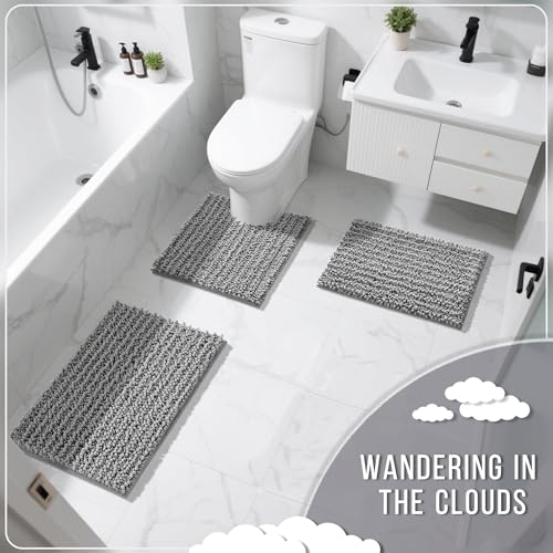 Yimobra Bathroom Rugs Sets 2 Piece, Super Absorbent Bath Mat Set, Grey - color: Grey, size: 24''x17''+24''x20''U-Shaped