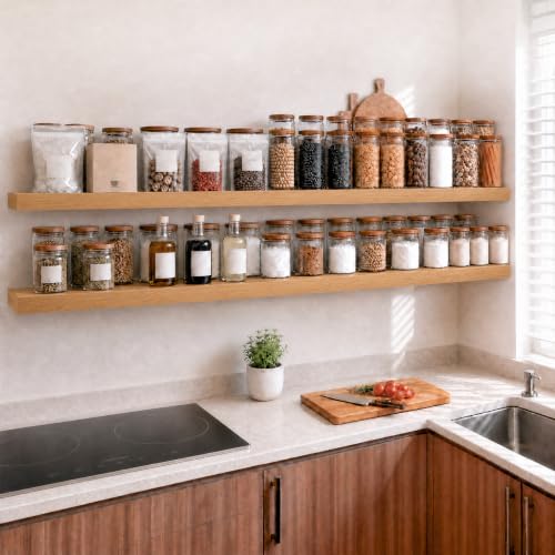 RICHER HOUSE 55 Inch Long Floating Shelves, 12" Deep Wood Wall Shelf, Oak - color: Oak, size: 55in