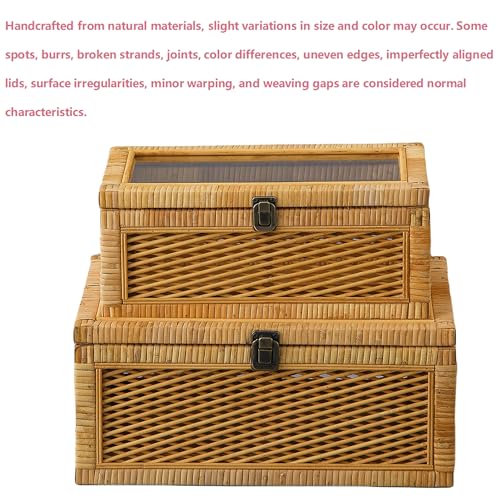 SOFE Rattan Storage Box with Lid, Rectangular Boho Display Box Set of 2