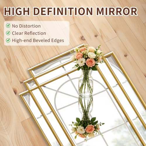 42"x16" Rectangle Beveled Wall Mirror with Black Geometric Frame - color: Gold, size: 42"L x 16"W
