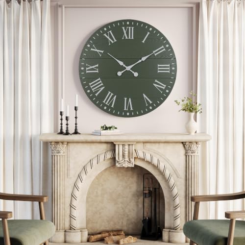 Large Wall Clock with Roman Numeral, 24” Shiplap Farmhouse Clock - color: Green, size: 24 Inch