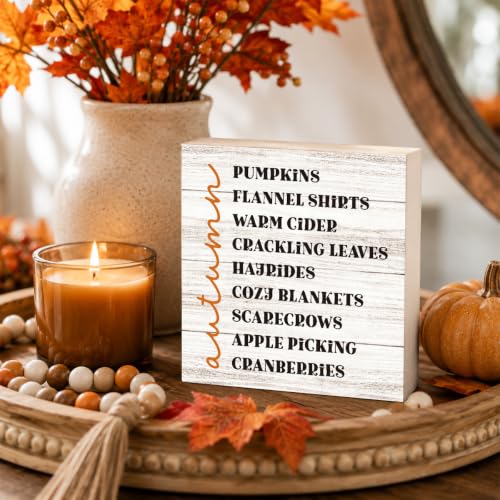 Fall Word Art Sign Pumpkins Flannel Shirts Apple Picking Wood Sign Decor - color: FALL21