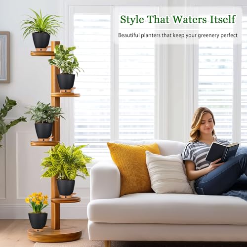 6" Self Watering Pots for Indoor Plants(5-Pack), Small Plastic Planters - color: Black, size: 5 Pack 6 Inch