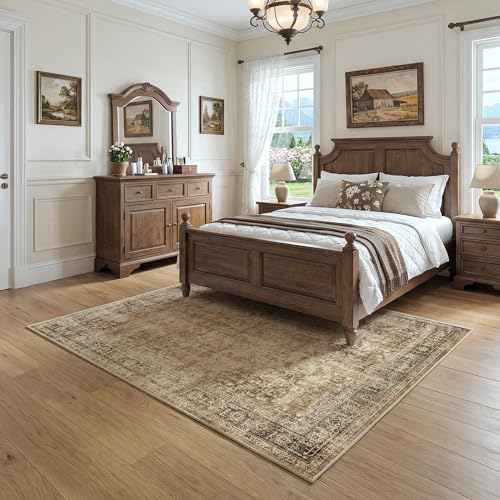 FMFUNCTEX 3x4 Washable Brown Vintage Distressed Throw Area Rug for Entryway - color: Brown, size: 3' x 4' (Rectangular)