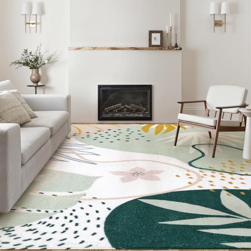 Lahome Green Washable Rugs 9x12 Living Room Rug, Non-Slip Backing Lightweight Extra Large Area Rug Ultra-Thin Throw Rus for Dining Room Table, Boho Botanical Print Soft Rug for Bedroom Classroom Home - color: Green, size: 9' x 12' (Rectangular)