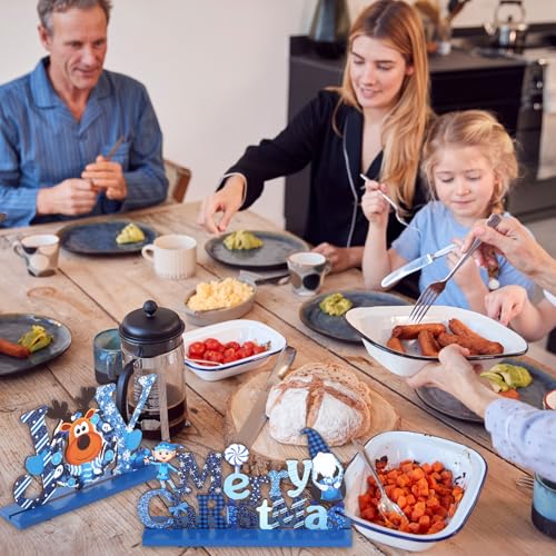 Blulu 3 Pcs Blue Christmas Wooden Signs Tabletop Farmhouse Centerpieces - color: Blue
