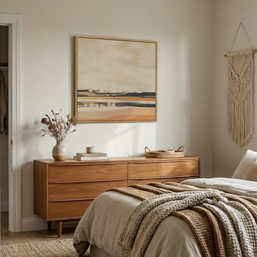 Framed Square Neutral Abstract Landscape Wall Art for Living Room, 24x24 In - color: Neutral, size: 24"L x 24"W