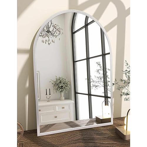 Arched Bathroom Mirror, 28"x20" Arch Metal Framed Mirror for Wall, Decor Vanity Mirror for Living Room Bedroom Entryway Silver - color: Silver, size: 28"L x 20"W