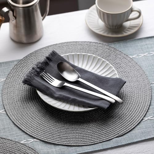 Baroyal Round Placemats Set of 8 Plastic Woven Placemats Washable Wipeable Table Mats for Dining Table Heat Resistant Non-Slip Circle Place Mats (Gray) - color: Gray