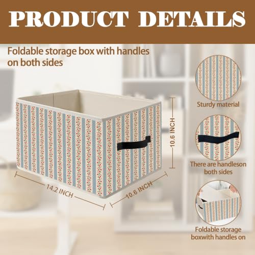 Grandmillennial Floral Strawberry Striped Storage Basket Organizer - color: Strawberry Striped