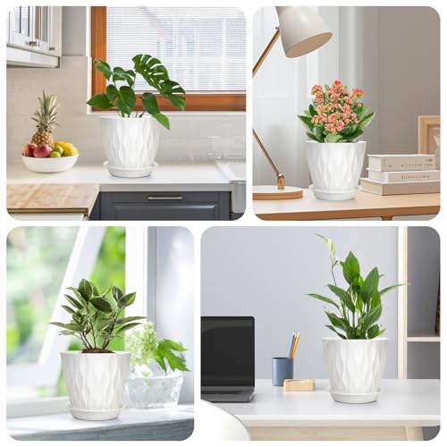 GARDIFE 7 Pack Plant Pots 4-7 inch with Drainage Holes and Tray, White - color: White