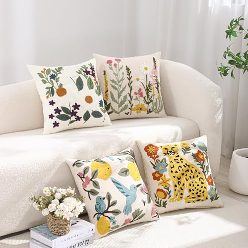 Embroidered Throw Pillow Covers 18x18 Pack of 2 Daisy Flowers - color: Floral Daisy