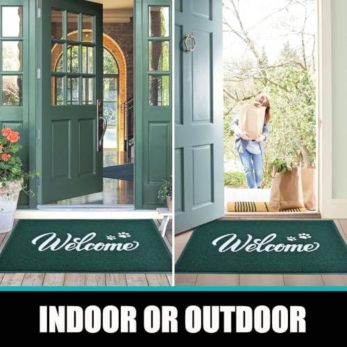 T.HENV Welcome Mat Outdoor, 2' x 3' (Rectangular), Green-White, Waterproof, Quick Drying, Low Profile, Heavy Duty, Non Slip, Fade Resistant - color: Green-white, size: 36" x 24"