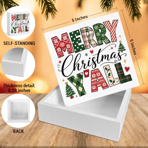 Christmas Decorations, Merry Christmas Wooden Sign Decor 5x5 Inch - color: Tub-5