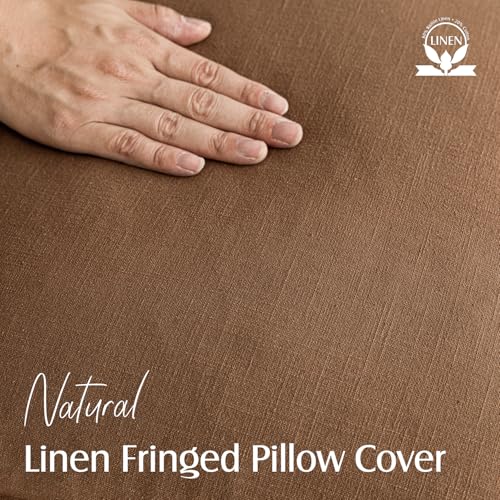 Foindtower Decorative Linen Fringe Throw Pillow Covers 16×16 Orange Brown - color: Hazel, size: 16" x 16" (Pack of 2)