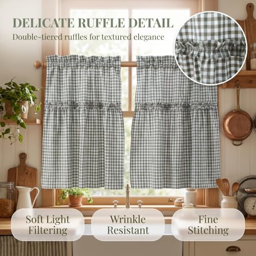 Silnuo Green/White Plaid Gingham Window Valance 26" W x 36" L-2 Panels - color: Green, size: 26"W x 36"L (Pack of 2)