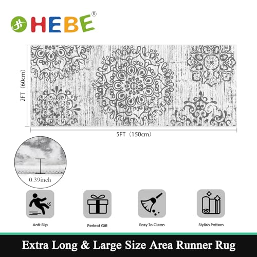 HEBE Hallway Runner Rug 2'x5', Washable Non Slip Kitchen Rug Runner - color: Grey, size: 2' x 5' (Rectangular)