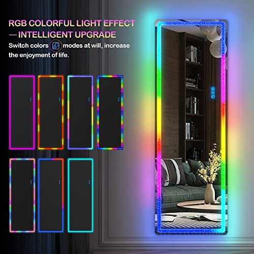 LVSOMT 63 x 20 in Full Length Mirror with LED Lights, RGB Lighting, White - color: White, size: 63"L x 20"W