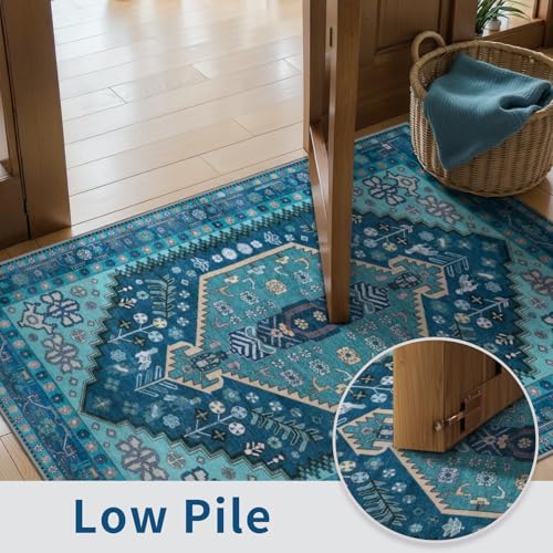 Ciicool 2x3ft Small Area Rug,Washable Boho Thin Mat for Entryway Kitchen - color: Teal, size: 2' X 3' (Rectangular)