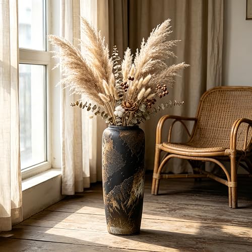Black Rustic Ceramic Floor Vase, 19.7 Inch, Large Farmhouse Decor - size: 19.7 Inch