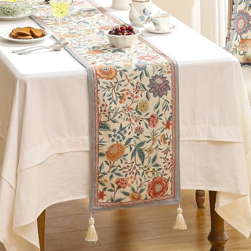 bilin gaier Designer Linen Long Table Runner,102"x12"-Flowershadow - color: Flowershadow, size: 12"*102"