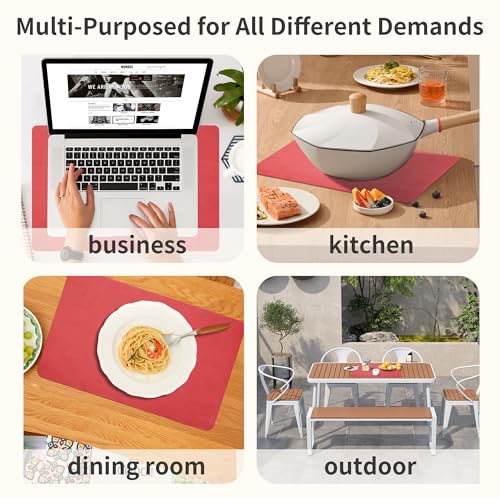 Maxpearl Faux Leather Placemats Set of 6, Easy to Clean, Light Red - color: Light Red