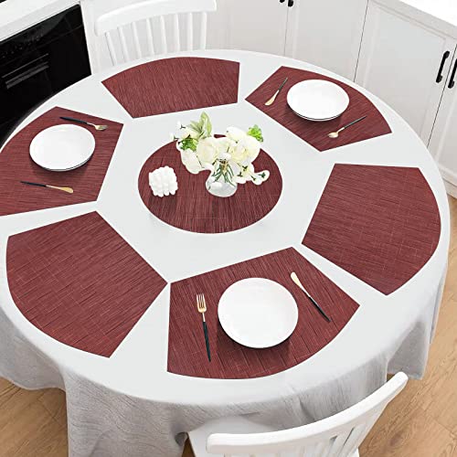 SHACOS Small Round Table Placemats Set of 5 Woven Vinyl Wedge Placemats with Centerpiece Round Table Mats Heat Resistant Wipe Clean (5, Burgundy Red) - color: Burgundy Red