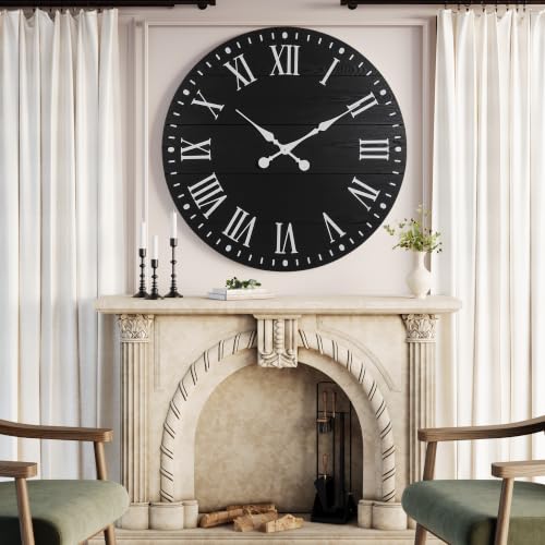 Large Wall Clock with Roman Numeral, 28” Shiplap Farmhouse Clock - color: Black, size: 28 Inch