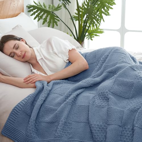 Amélie Home Checkered Knit Throw Blanket for Couch, Washed Blue, 50"x60" - color: Checkered Washed Blue, size: Checkered Knit 50"x60"
