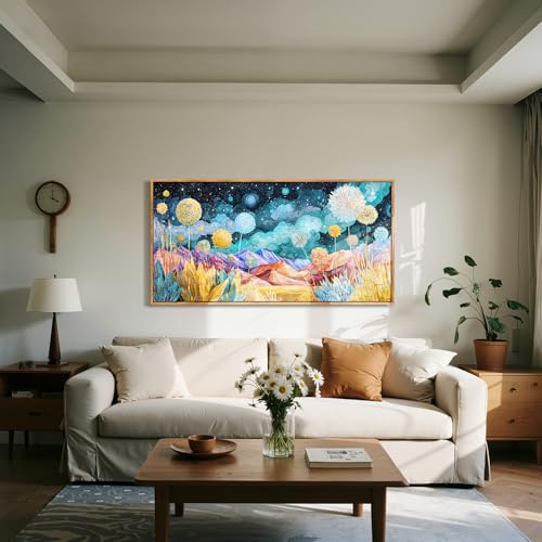 crmotu Whimsical Oversized Wall Art, Floral Mountain Wall Pictures 29"x57" - color: Teal Gold, size: 57"L x 29"W