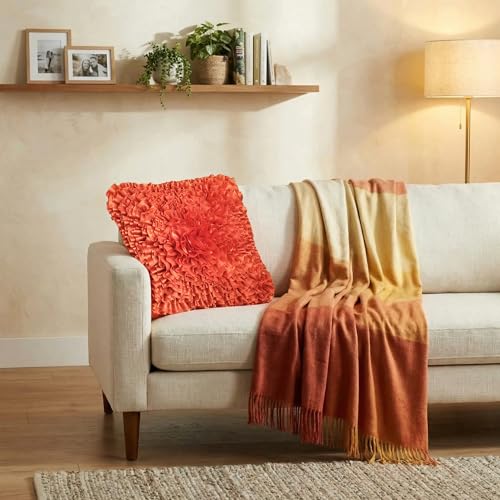 Burnt Orange Accent Ruffle Decorative Throw Pillow Cover for Bed Sofa Couch - color: Orange
