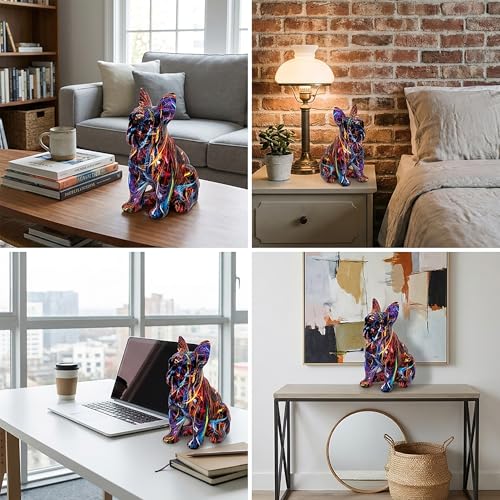 French Bulldog Statue Sculpture Sitting Graffiti Dog Home Decor Figurine - color: A2