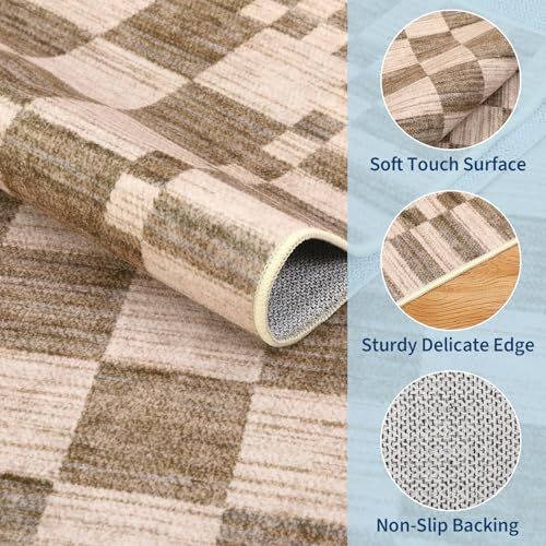 GarveeHome 8x10 Area Rugs Geometric Washable Modern Brown Checkered Rug - color: Brown, size: 8' x 10' (Rectangular)