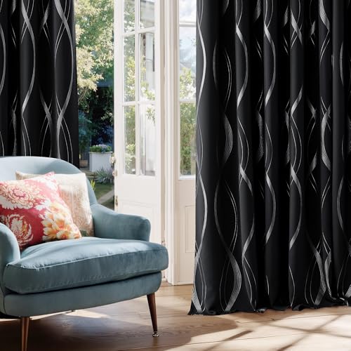 NICETOWN Black Out Grommet Pattern Curtain Panels 84 inches Long - color: 1 - Black, size: 52"W x 84"L (Pack of 2)