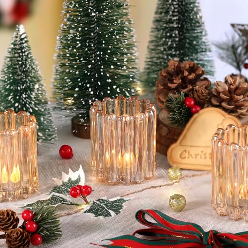 6 Pcs Votive Candle Holder, Gold Glass Large Tea Lights Candle Holders - color: Gold