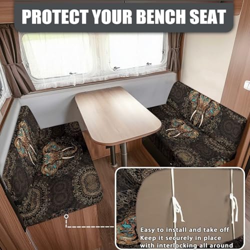 Boho Mandala Elephant Print 2 Pcs RV Dinette Cushion Covers Breathable Camper Cushion Slipcover Stretch 2 Seat Sofa Chair Cover Camper Seat Covers Dinette Booth - color: Boho Mandala Elephant