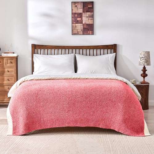 CozeCube Reversible Knitted Throw Blanket, Red White Melange 50"x60" - color: M-christmas Red, size: 50"x60"