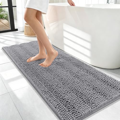 OLANLY Thick Bathroom Runner Rugs 47x17, Soft Chenille Long Bath Rugs, Grey - color: Grey, size: 47" X 17"