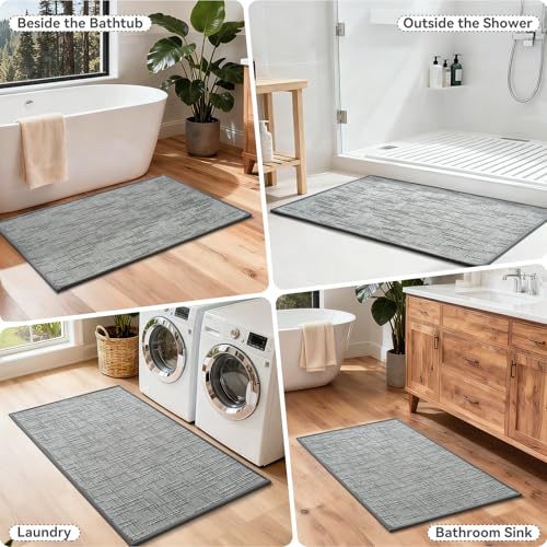 Bath Mat Non Slip,Quick Dry Bathroom Rug Under Door,16"x24",Grey - color: A- Grey, size: 16"x24"