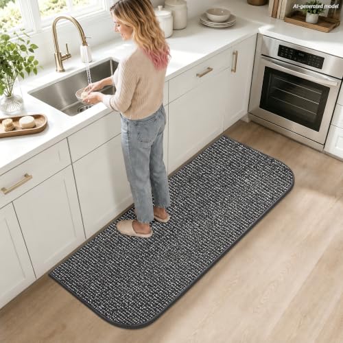 COSY HOMEER Half Moon Kitchen Rug Non-Slip Washable Kitchen Sink Mat - color: Grey, size: 24" × 48" (Semicircular)