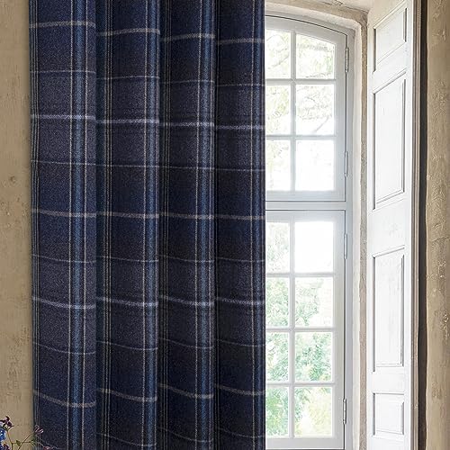 always4u Woolen Look Plaid Curtains Modern Window Panels Navy Blue Check Tartan Curtains for Living Room Bedroom 2 Panels Navy Blue 45 * 63 Inches - color: Navy Blue, size: 45"W x 63"L (Pack of 2)
