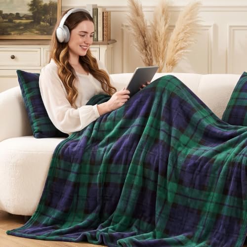 BEDELITE Christmas Fleece Throw Blanket for Couch & Bed, Blue & Green - color: Blue&green Tartan, size: Throw(50"x60")
