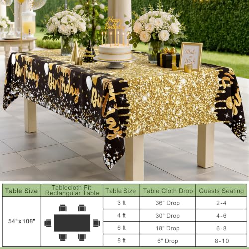 Smiry Disposable Rectangle Plastic 54 x 108 Inch Table Cloth 3 Pack - color: Black in Gold