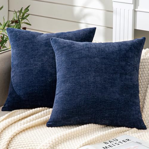 GAWAMAY Navy Blue Chenille Throw Pillow Covers 26x26 Set of 2 for Couch - color: Navy Blue, size: 26" x 26" (Pack of 2)