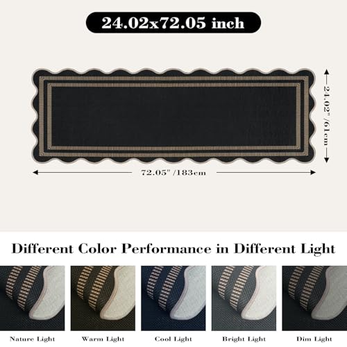 Modern Hallway Runner Rug, 2x6 Washable Easy Jute Rugs for Entryway Kitchen Farmhouse Indoor Outdoor Carpet, Non Slip Runner for Bedroom Porch Laundry - color: Black Geometric-2, size: 2'x6' (Runner)