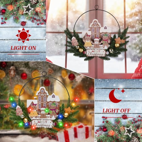 Pre-Lit Christmas Wreath for Front Door, Gingerbread with 6H On/18H Off - color: Gingerbread-multicolor
