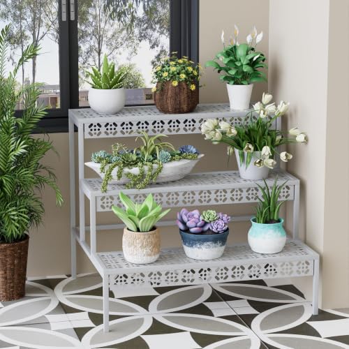 Garden 4 you 3-Tier Rectangular Metal Plant Stand, Ladder Flower Pot Rack - color: White, size: 27.5"L x 23.6"W x 23.6"H